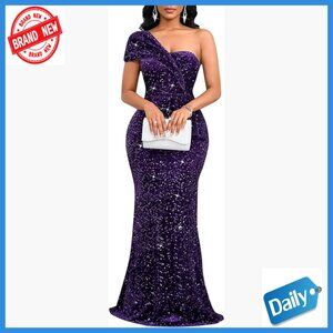 Sequin One Shoulder Mermaid Formal Maxi Dress Bodycon Evening Gown